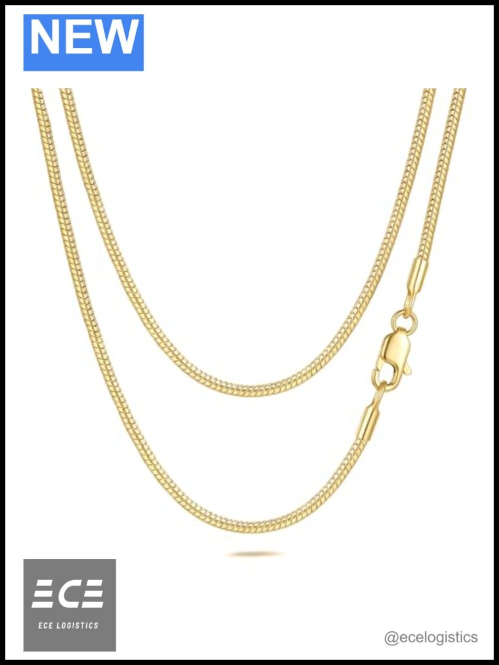 Snake Chain Necklace 14K Gold Plated Lobster Clasp